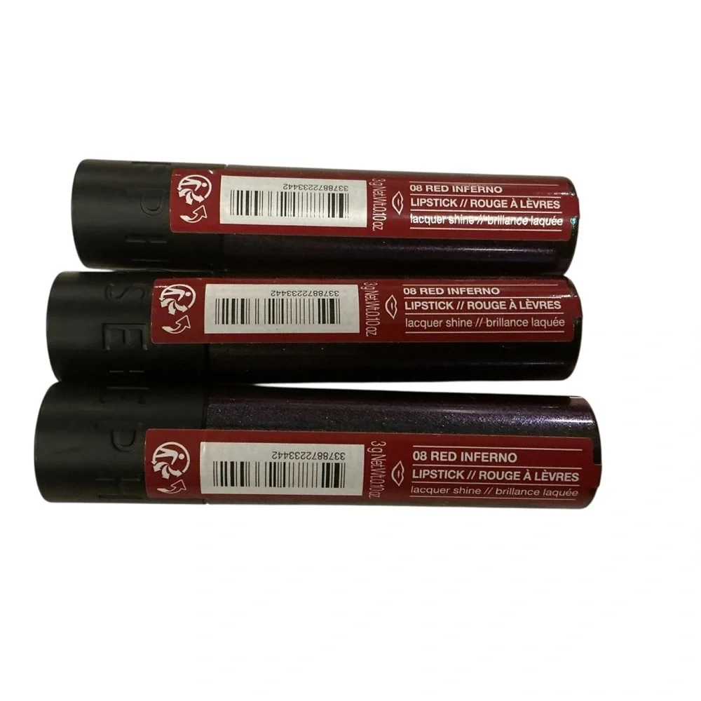 3 pc Sephora collection lacquer shine lipstick 08 red inferno sealed new - Picture 2 of 3